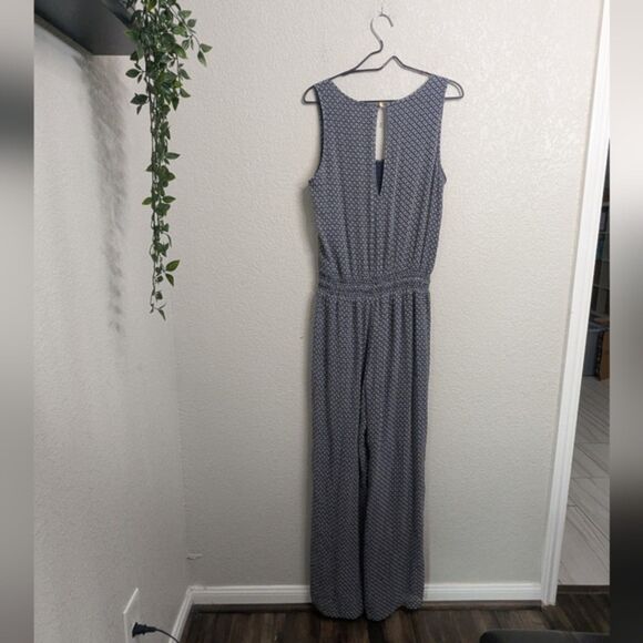 Tory Burch Silk Gauze Jumpsuit Scoop Neck Sleeveless Navy Geo Print Tassels M - Picture 4 of 13